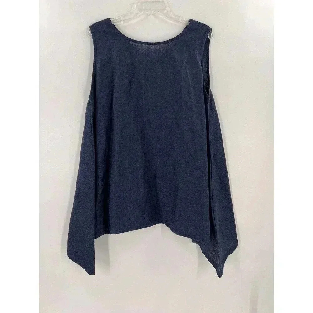Linenfairytales JULIET 100% Linen Small Dark Blue Shirt Coastal Lagenlook Beach